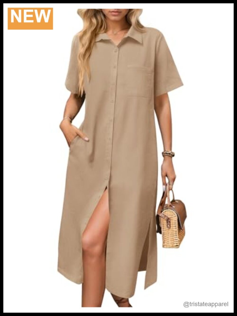 HOTOUCH Women's Midi Shirt Dress Short Sleeve Button Down Casual Beach Cover Up
